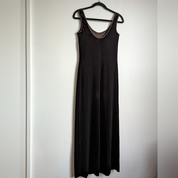 Vintage Mica Brown Velvet Whimsygoth Fitted Maxi Dress Size 6 Elegant - Picture 3 of 7